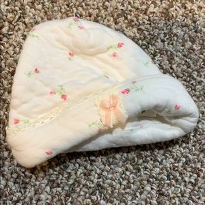 Pink and ivory floral baby hat